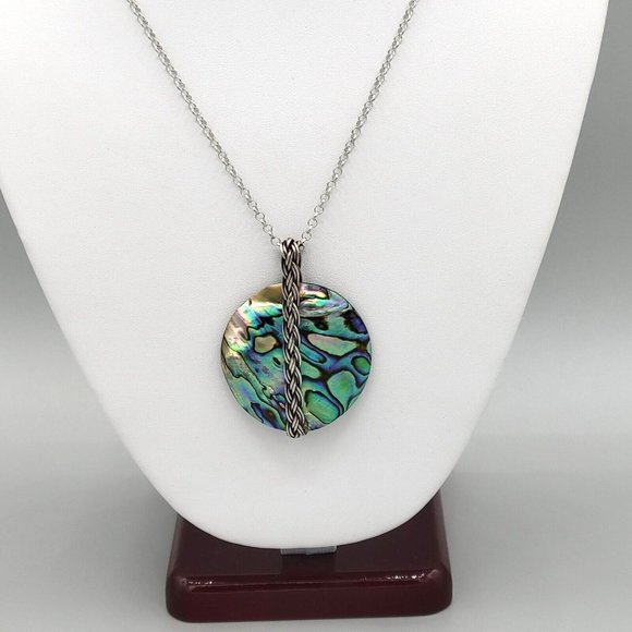 Womens Round Mother Of Pearl Pendant Silver Tone Round Link Chain Necklace 22 in - Picture 2 of 8